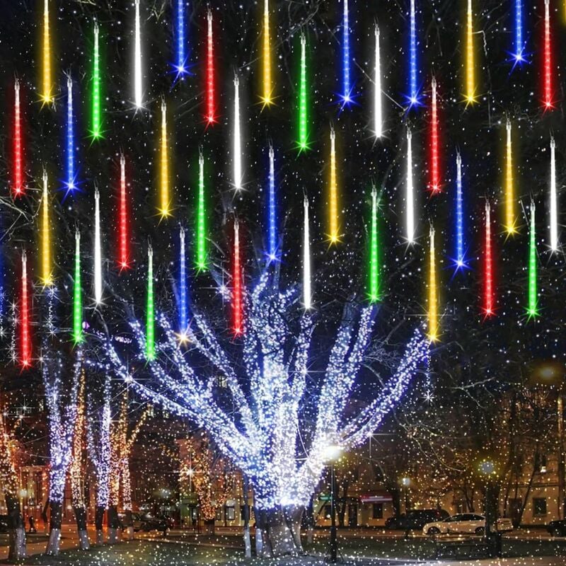 Crea - Lumières de Noël d'extérieur, 11,8 pouces, 10 tubes, 240 led de pluie de météores, étanches, connectables pour la décoration de Noël (couleur)