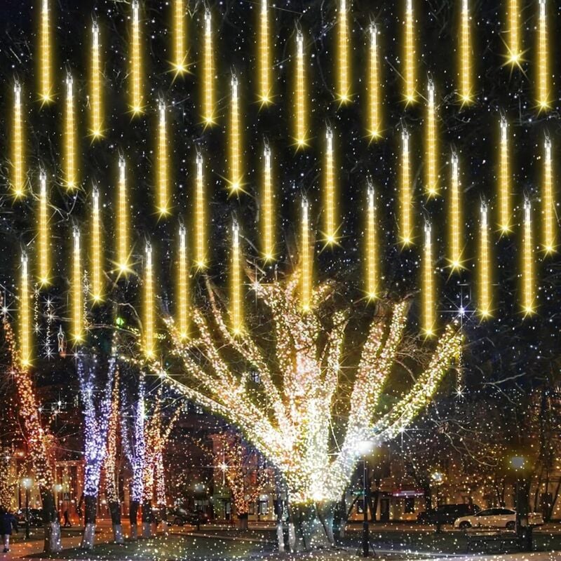 Lumières de Noël d'extérieur, 11,8 pouces, 10 tubes, 240 led de pluie de météores, étanches, connectables pour la décoration de Noël (couleurs