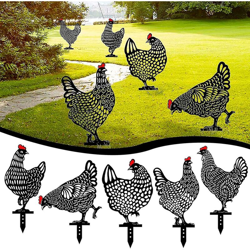 Crea - Metal Chicken Garden Metal Stakes, Hollow Garden Animal Ornament