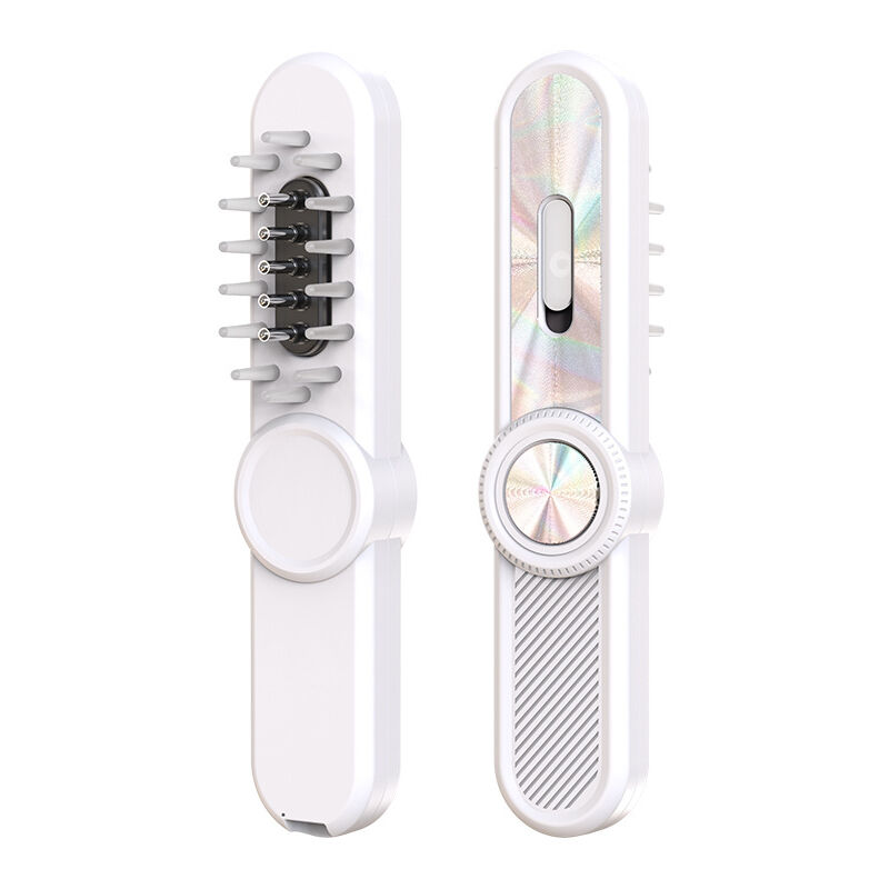 Nouvel applicateur de cuir chevelu boule roulante lumière rouge et bleue peigne de massage électrique peigne de croissance des cheveux-blanc - Crea