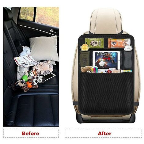 CREA Organisateur de voiture durable pour siège arrière - Tapis de protection de siège arrière - Organisateur pour enfants avec support de tablette tactile et poches de rangement supplémentaires, voya