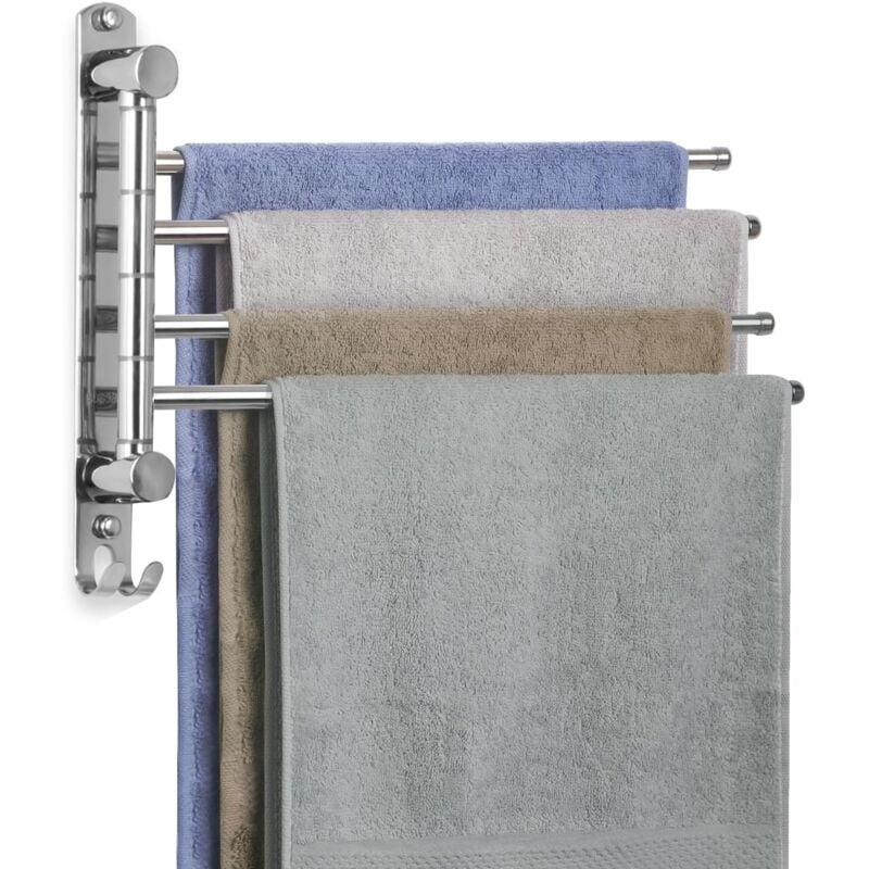 CREA Porte-serviettes mural pour salle de bain, pivotant à 180° en acier inoxydable, 4 tiges pivotantes, économise de l'espace dans l'évier de