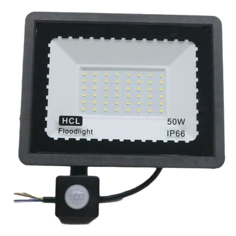 CREA Projecteur extérieur 50 W avec détecteur de mouvement, lumière blanche froide 6 500 K, 36 spots LED ultra lumineux, 2 700 lm, étanche IP66.