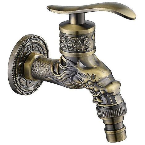 CREA Robinet mural en bronze antique, robinet de jardin extérieur G1/2", robinet d'eau en bronze antique, robinet mural, cuisine, salle de bain, jardin, sculpture de dragon
