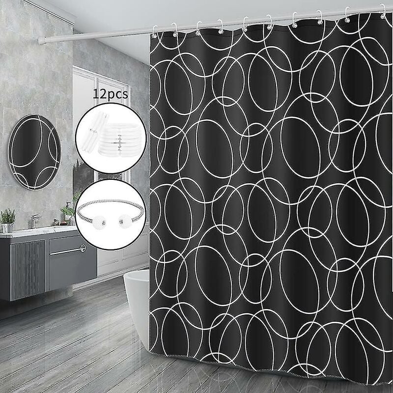 Shower Curtain Black,anti Mould Proof Resistant,waterproof ,weighted Hem,resistant Washable Christmas Bathroom Curtains, 100% Polyester,12 Hooks (100