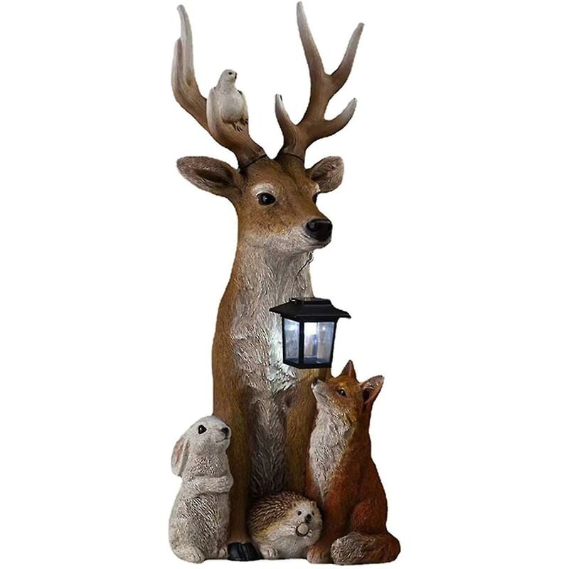 Crea - lampe de jardin solaire décor extérieur Statue de cerf avec lumière solaire animaux peints à la main décoration en résine