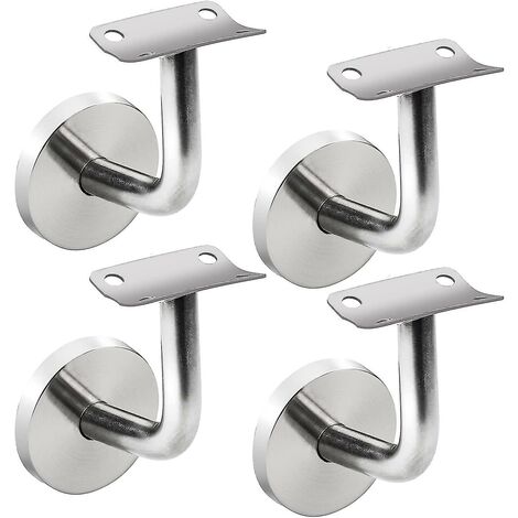 CREA Supports de main courante muraux 4 pièces, supports de rampe en acier inoxydable pour escaliers, support de main courante avec rosace de couverture pour intérieur et