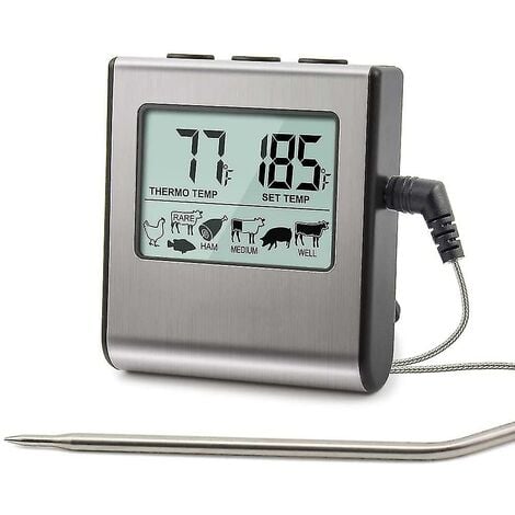 CREA Thermopro Tp-16 grand écran LCD numérique cuisson des aliments viande fumoir four cuisine barbecue gril thermomètre horloge minuterie avec sonde en acier inoxydable
