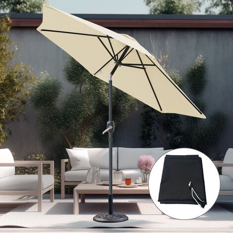 Cream 2.5M Round Garden Parasol Patio Umbrella Crank Tilt w/ Base Cover