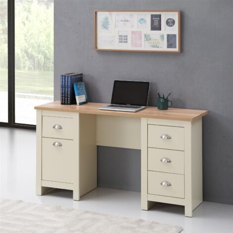 Cream 4 Drawer 1 Door Office Desk With Filing Drawer Oak Top