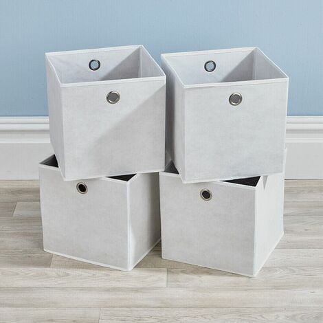 Cream Foldable Canvas Storage Folding Box Fabric Cube Cloth Bag 4 Piece Set