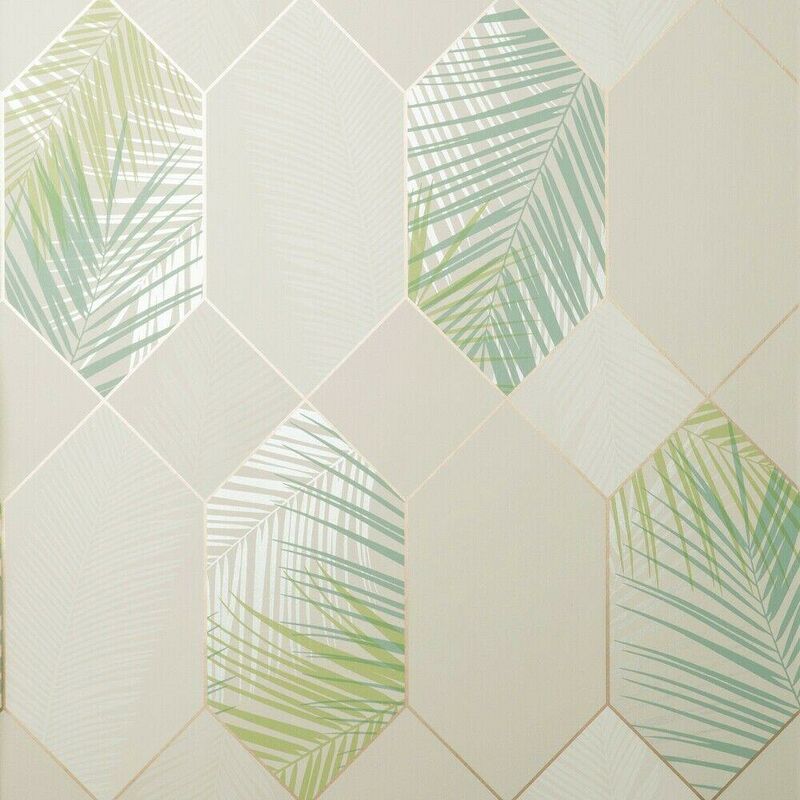 Fine Decor - Cream Gold Miami Wallpaper Tropical Jungle Geometric Metallic