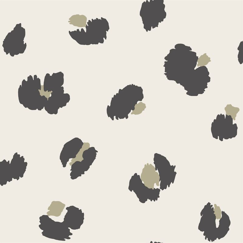 Holden - Cream Large Leopard Spot Wallpaper Animal Print Black Gold Metallic