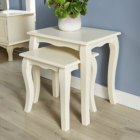 main image of "Cream Nest of Tables Side End Occasional Coffee Set of 2 Nested Sculpted Legs"