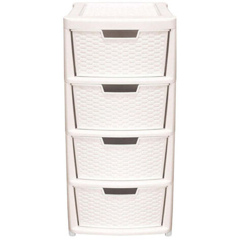 Cream Rattan 4 Drawer Plastic Storage Modular Tower Unit