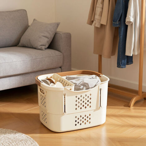 Creamy White Medium Household Bathroom Foldable Portable Laundry Basket