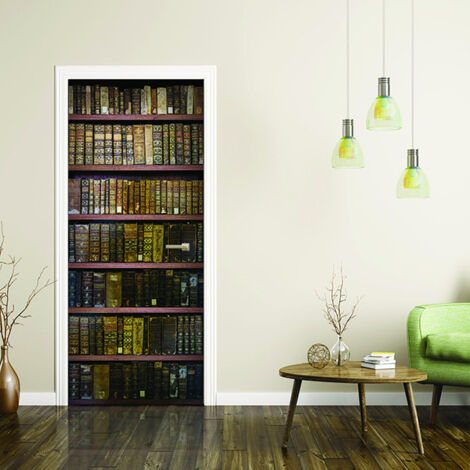 CREARREDA Adesivi per Porte in PVC Premium, Door Cover Libreria Vintage, Applicazione Facile e Senza Bolle, Rivestimenti per Porte da Interno 83 x 210 Rifilabili, 20172