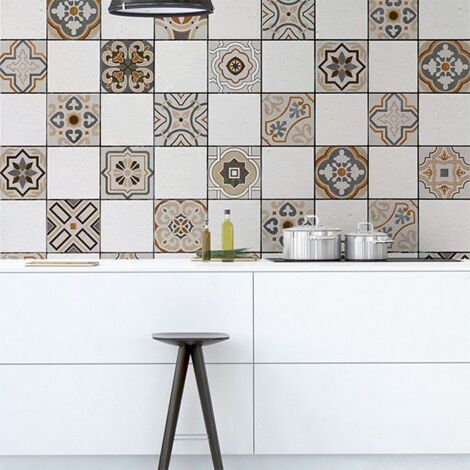 CREARREDA Piastrelle Adesive per Cucina, Bagno e Box Doccia Mattonelle Adesive Design Orientale, 20 Pz 15x15 cm, Impermeabile Vinile Autoadesivo Decorazioni per Bagno e Cucina, Made in Italy
