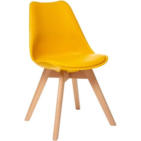 Créateur d'Intérieur Chaise Baya en plastique jaune et hêtre – Salle à manger, cuisine, bureau, salon – Coussin intégré confortable