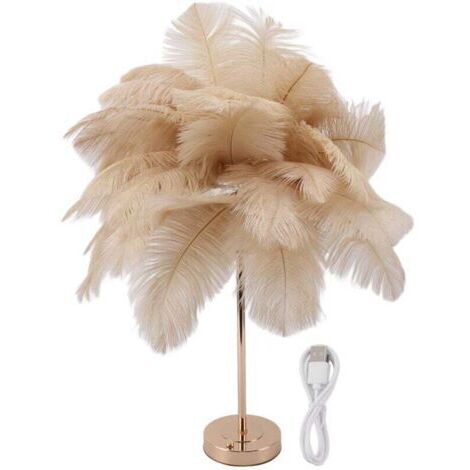 Créatif Blanc Plume D'autruche Lampe De Table Lampe De Chevet Lumière Luxe Et Élégant Abat-Jour Veilleuse Éclairage De Table , Rechargeable,chameau Lampe de bureau