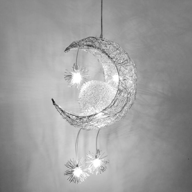 Wottes - led Suspension Luminaire Moderne Lustre Lune Étoiles Lumière Plafonnier avec 5 Ampoules Ø32CM Lumière Blanche Froide - 1Pcs