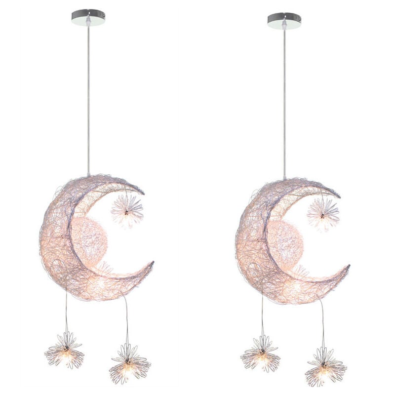 LED Suspension Luminaire Moderne Lustre Lune Étoiles Lumière Plafonnier avec 5 Ampoules Ø32CM Lumière Blanche Chaude - 2Pcs