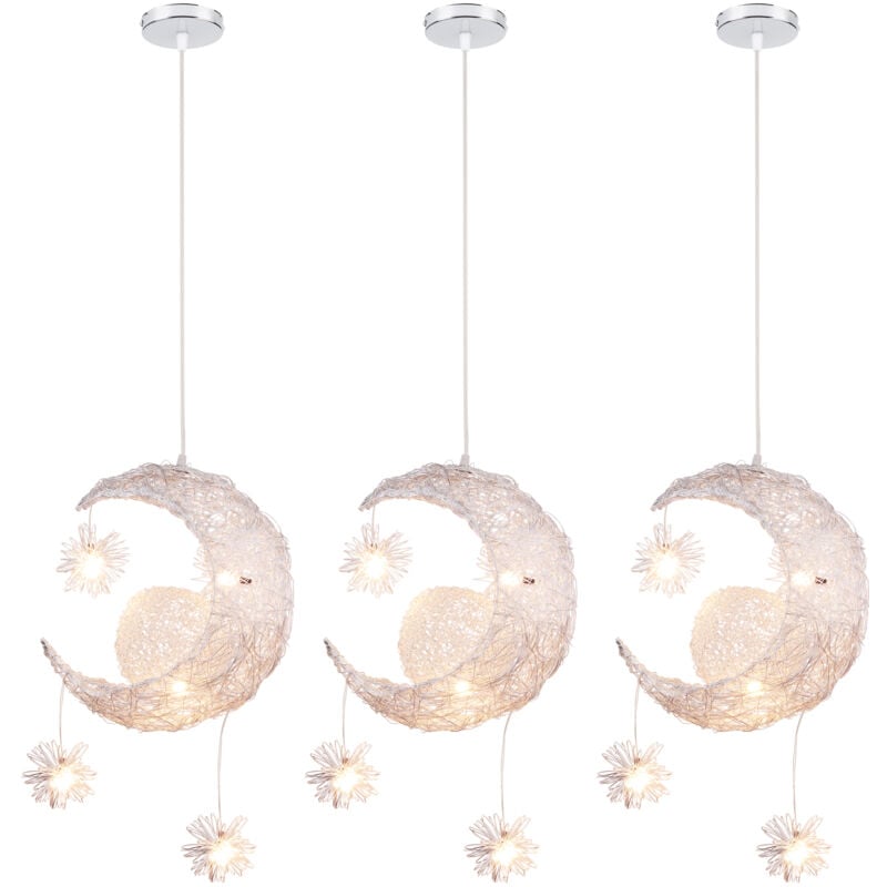 Wottes - led Suspension Luminaire Moderne Lustre Lune Étoiles Lumière Plafonnier avec 5 Ampoules Ø32CM Lumière Blanche Chaude - 3Pcs