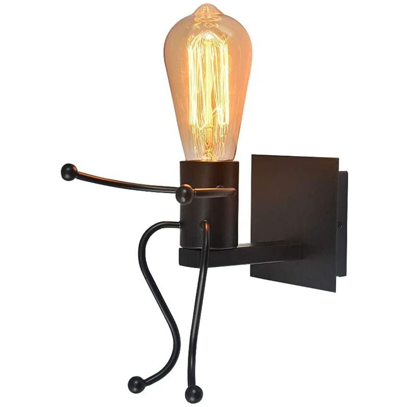 Goeco - Applique Murale Robot, Créatif Rétro Applique Murale Interieur Lampe Murale Industrielle Lumière Noir Murale E27 Lampe Moderne pour Chambre à