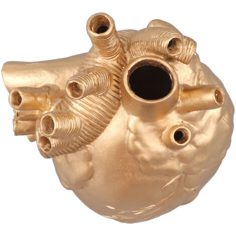 Creative Anatomical Heart Vases Resin Sculpture Heart Shaped Art Flower Vases Desktop Home Decoration for Living Room Gold