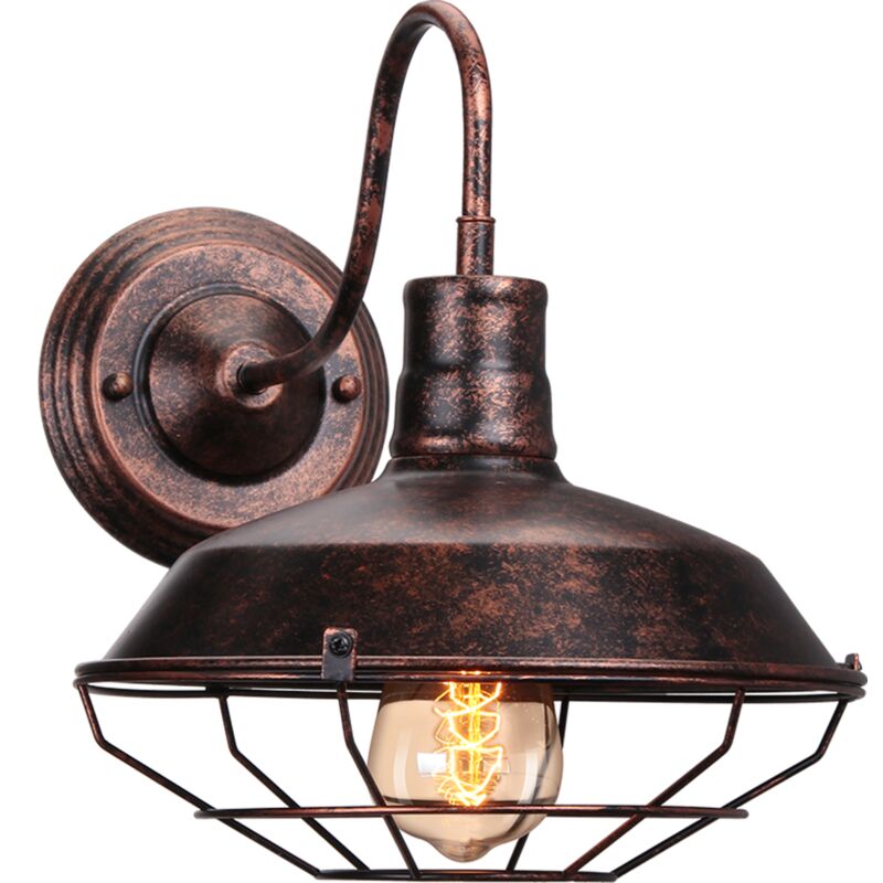 Stoex - Creative Antique Wall Sconce Wrought Iron Metal Wall Light Nostalgic Retro Industrial Wall Lamp for Cafe Loft Office Rust 26CM