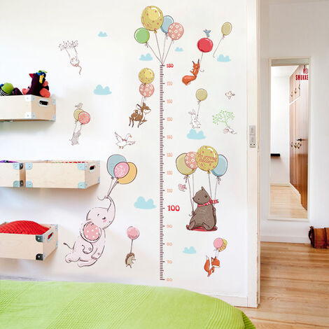 Creative ballon animal enfant hauteur mesure sticker mural enfant chambre armoire renard lapin croissance graphique règle pour la maison