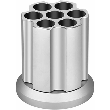 Creative Barrel Shaped Pen Holder 360° Rotating Art Supply Organizer 7 Holes Pen Holder Cosmetic Brush Holder, Rotating Pen Holder, Silver