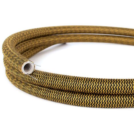 Creative-Cables Creative-Tube line conduit de câbles moulable (20 mm Ø x 1 m, or et noir RZ24) - Revêtement en tissu décoratif à effet de soie - Sécurité et qualité certifiées
