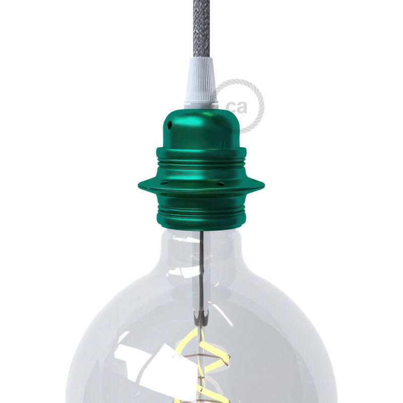 Image of Kit portalampada E27 in metallo con doppia ghiera per paralume Conico - Smeraldo - Smeraldo