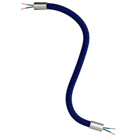 creative cables - Kit Creative Flex tuyau de rallonge recouvert de tissu RM20 bleu foncé avec embouts métalliques - 30 cm, titane satiné