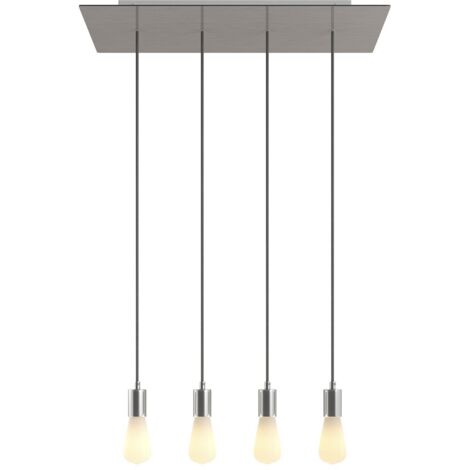 creative cables - Lampada a sospensione a 4 cadute con XXL Rose-One rettangolare 675 mm completa di cavo tessile e finiture in metallo