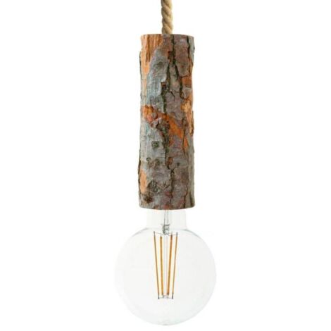 creative cables - Lampada a sospensione Made in Italy completa di cordone nautico XL e portalampada in corteccia Large