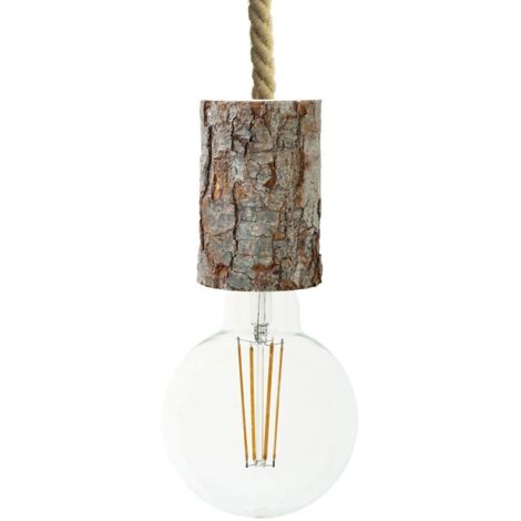 creative cables - Lampada a sospensione Made in Italy completa di cordone nautico XL e portalampada in corteccia Small