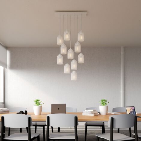 creative cables - Lampe suspendue à 11 gouttes avec Rose-One XXL rectangulaire 675 mm complète avec câble textile et abat-jour métallique Ghostbell