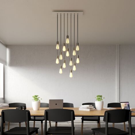 creative cables - Lampe suspendue à 14 gouttes avec Rose-One XXL rectangulaire 675 mm complète avec câble textile et garniture métallique