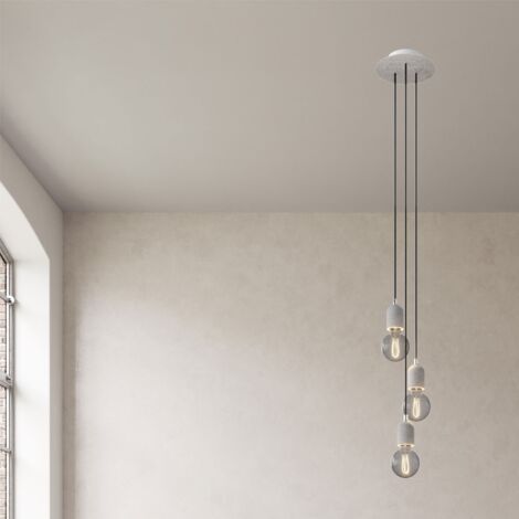 creative cables - Lampe suspendue à 3 chutes avec Rose-One ronde 200 mm complète avec câble textile et garniture en béton