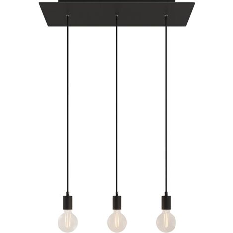 creative cables - Lampe suspendue à 3 gouttes avec Rose-One XXL rectangulaire 675 mm complète avec câble textile et garniture métallique