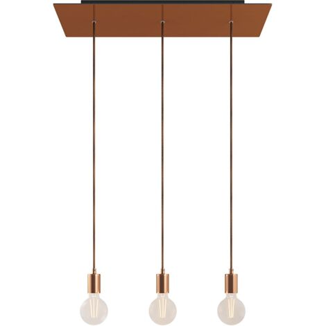 creative cables - Lampe suspendue à 3 gouttes avec Rose-One XXL rectangulaire 675 mm complète avec câble textile et garniture métallique