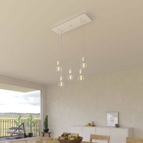 creative cables - Lampe suspendue à 5 chutes avec Rose-One XXL rectangulaire 675 mm complète avec câble textile et garniture métallique