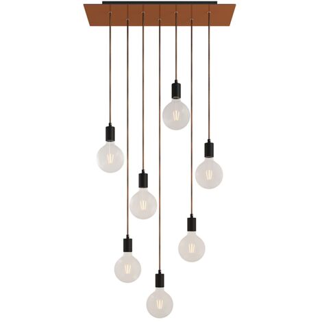 creative cables - Lampe suspendue à 7 chutes avec Rose-One XXL rectangulaire 675 mm complète avec câble textile et garniture métallique