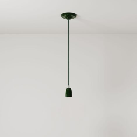 creative cables - Lampe suspendue fabriquée en Italie avec câble textile et garniture en porcelaine colorée