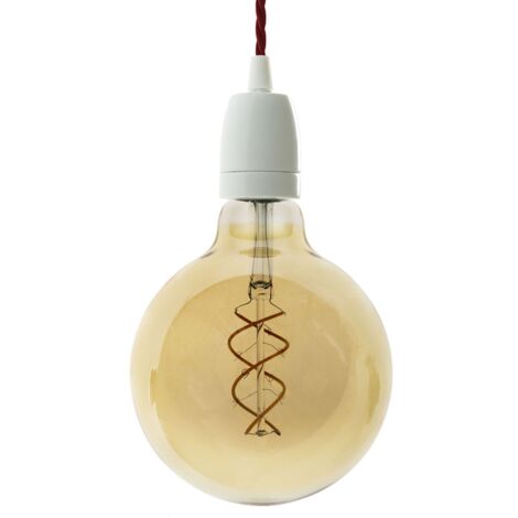 creative cables - Lampe suspendue fabriquée en Italie avec câble textile tressé et garniture en porcelaine