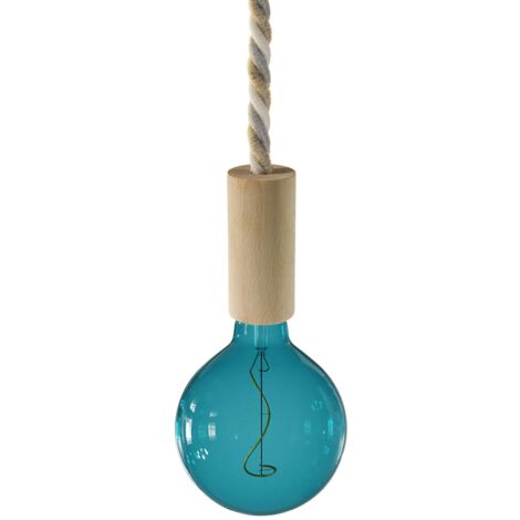 creative cables - Lampe suspendue fabriquée en Italie avec cordon nautique XL et garniture en bois