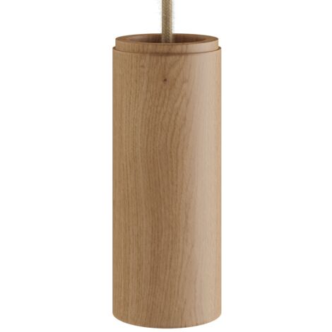 creative cables - Lampe suspendue Made in Italy avec câble textile et abat-jour en bois Tub-E14