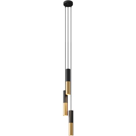 creative cables - Lampe suspendue multiple à 3 gouttes avec câble textile et abat-jour en métal Double Tub-E14